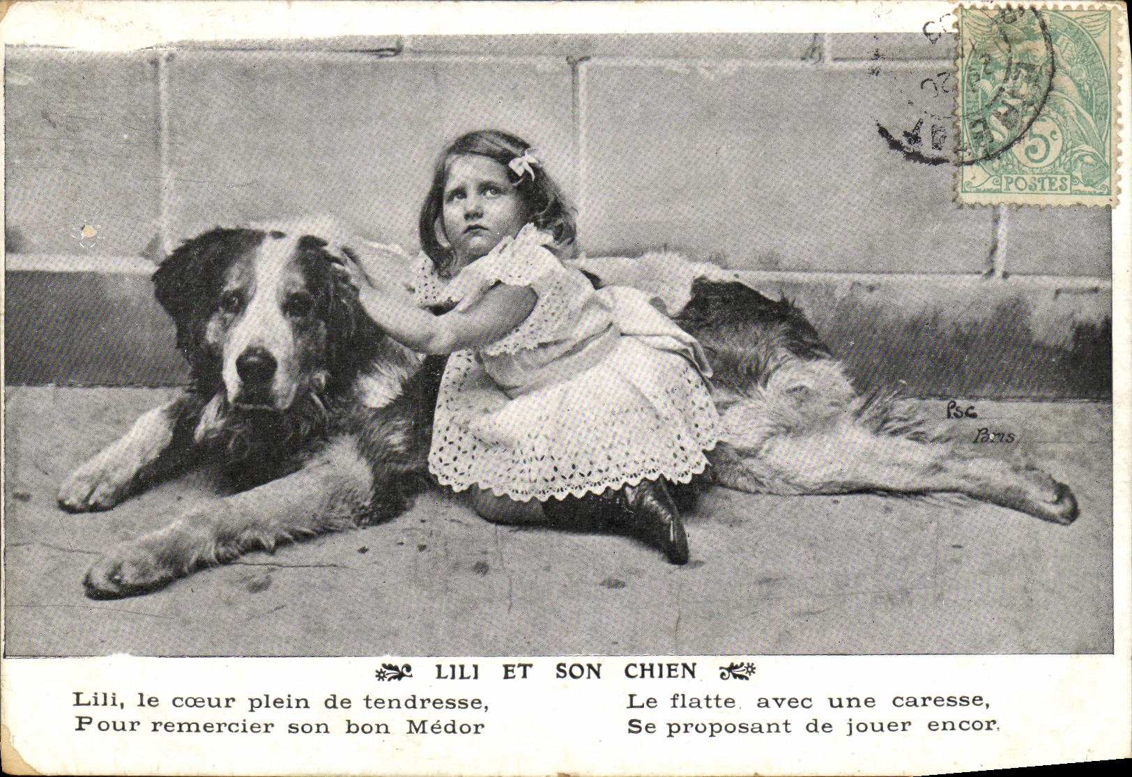Lili et son chien — Lili, le cœur plein de tendresse, Pour remercier son bon Médor — PSC, Paris