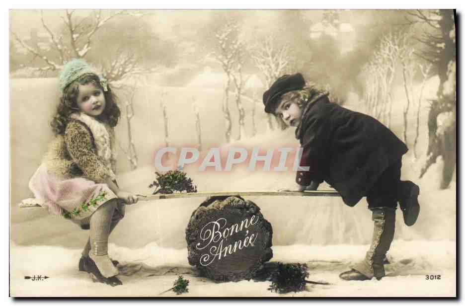 CPA Fantaisie Enfants Bonne Annee Balancoire 