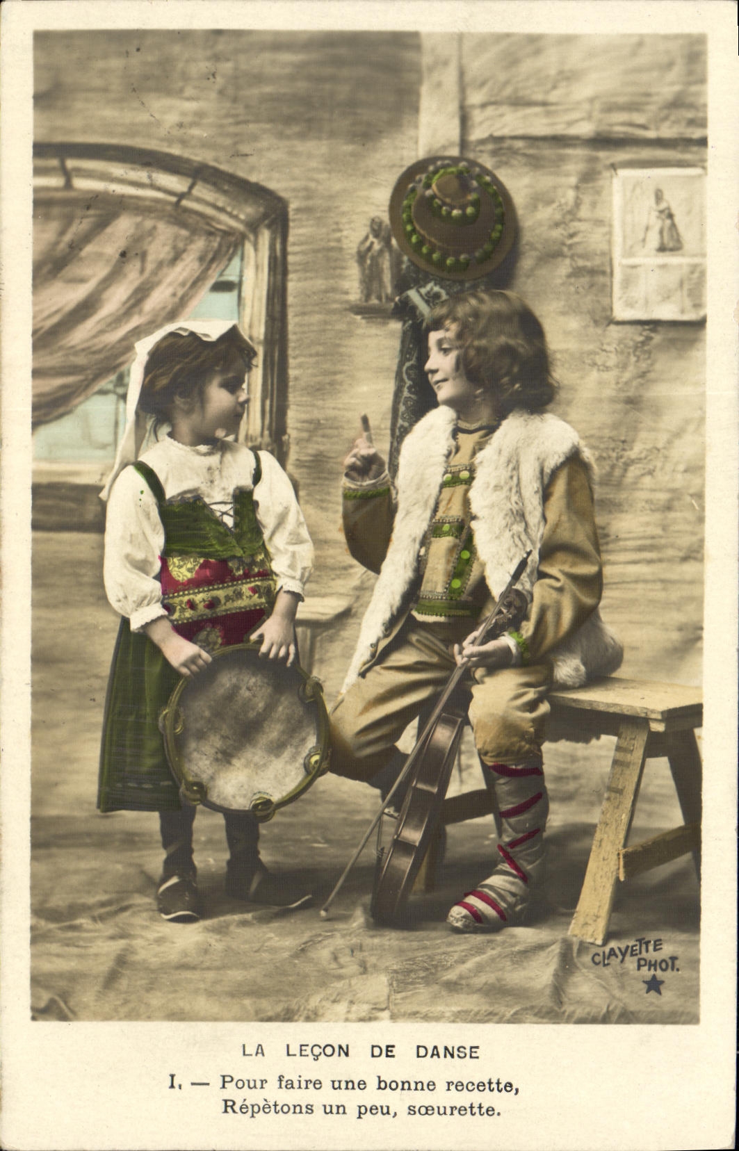 CPA Fantaisie Enfants La lecon de danse Violon 