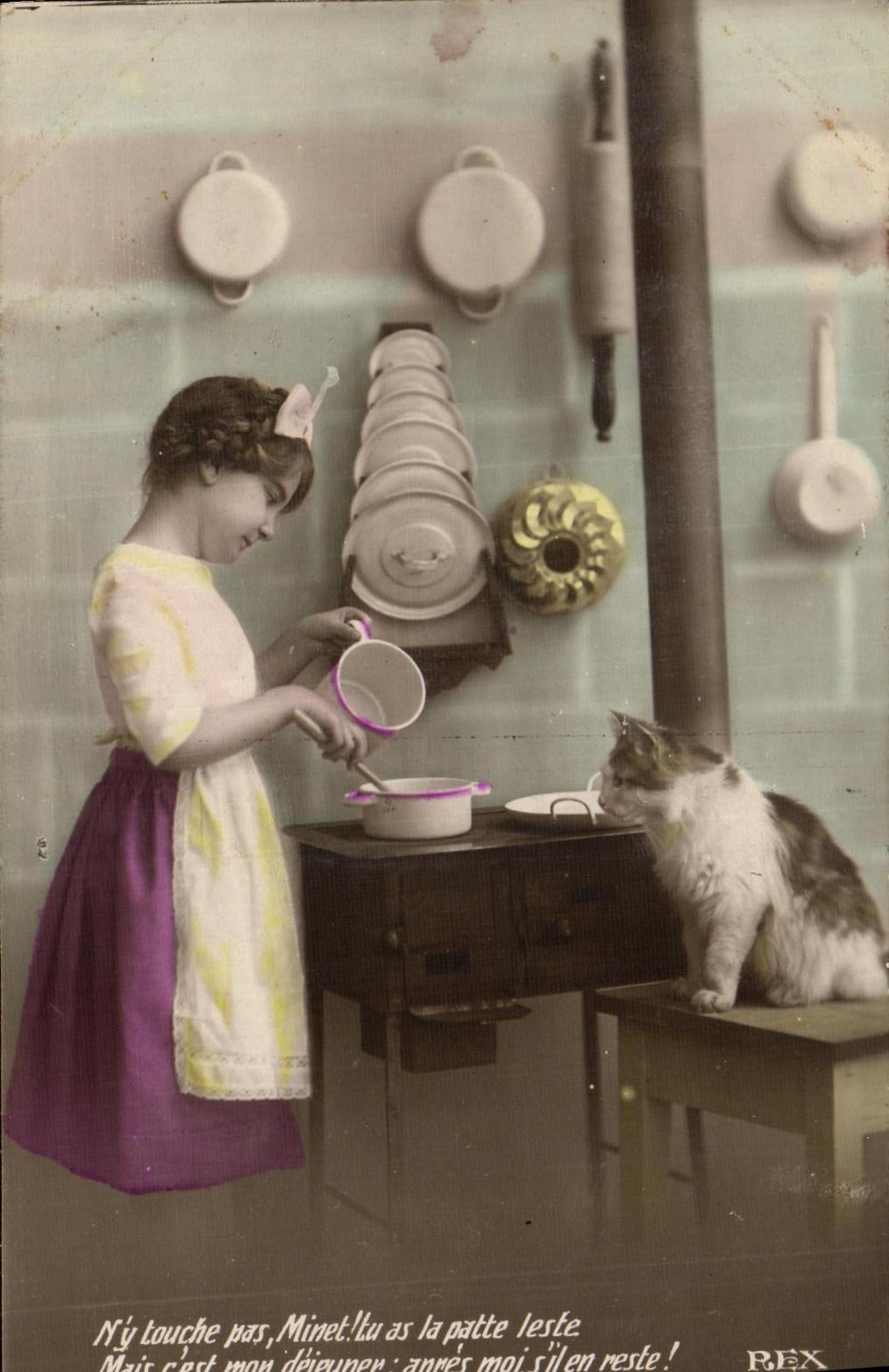 CPA Fantaisie Enfant et chat
