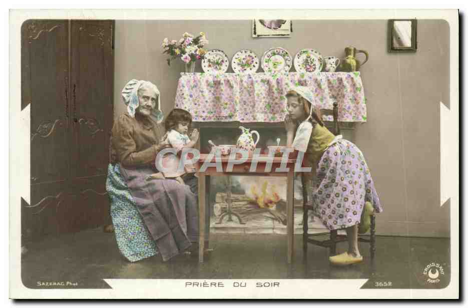CPA Fantaisie Enfant Grand mere Priere du soir
