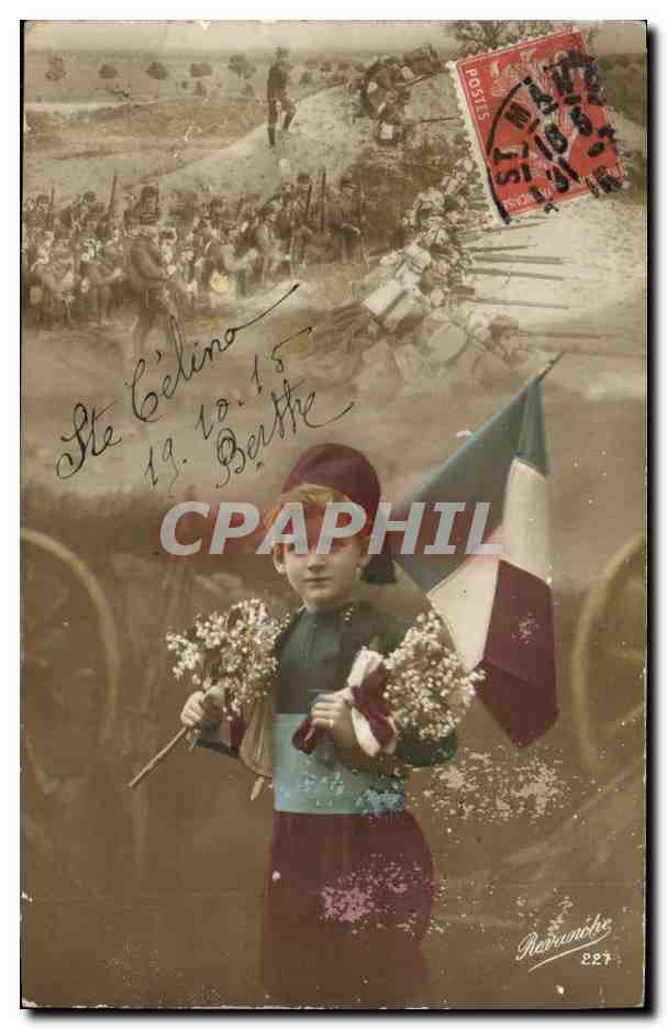 CPA Fantaisie Enfant Soldat Militaria Drapeau