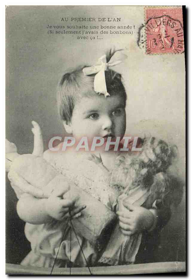 CPA Fantaisie Enfant Bebe Au premier de l an Poupee