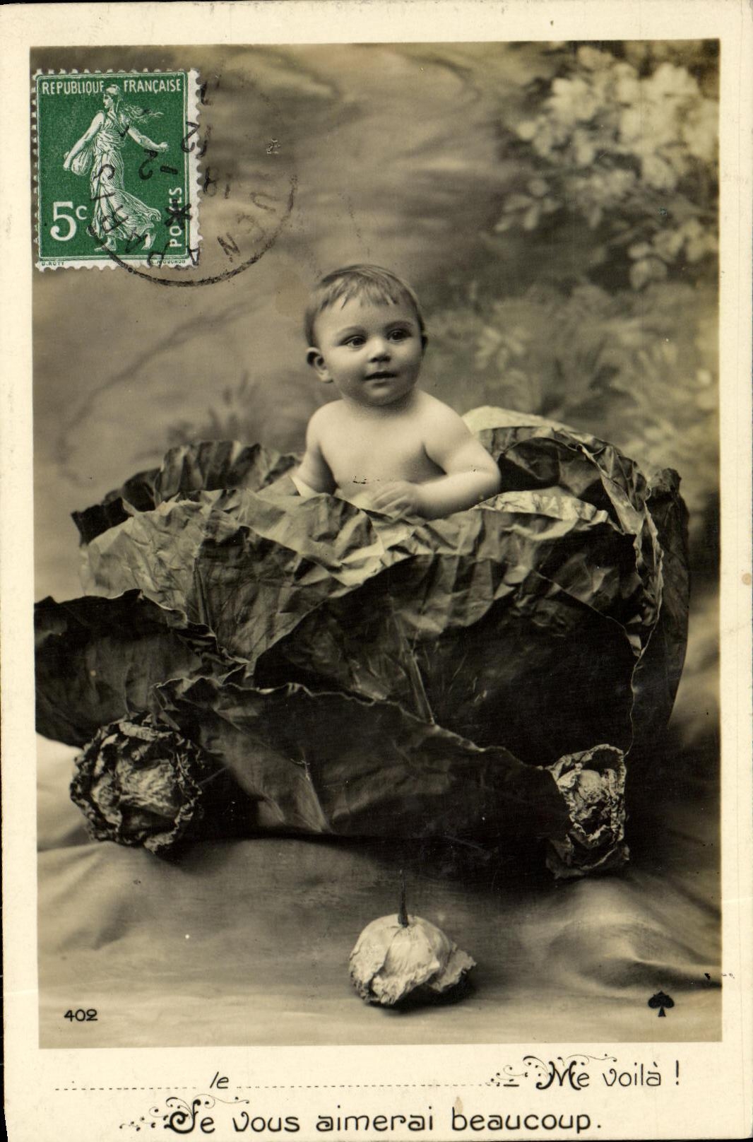 CPA Fantaisie Enfant dans un chou