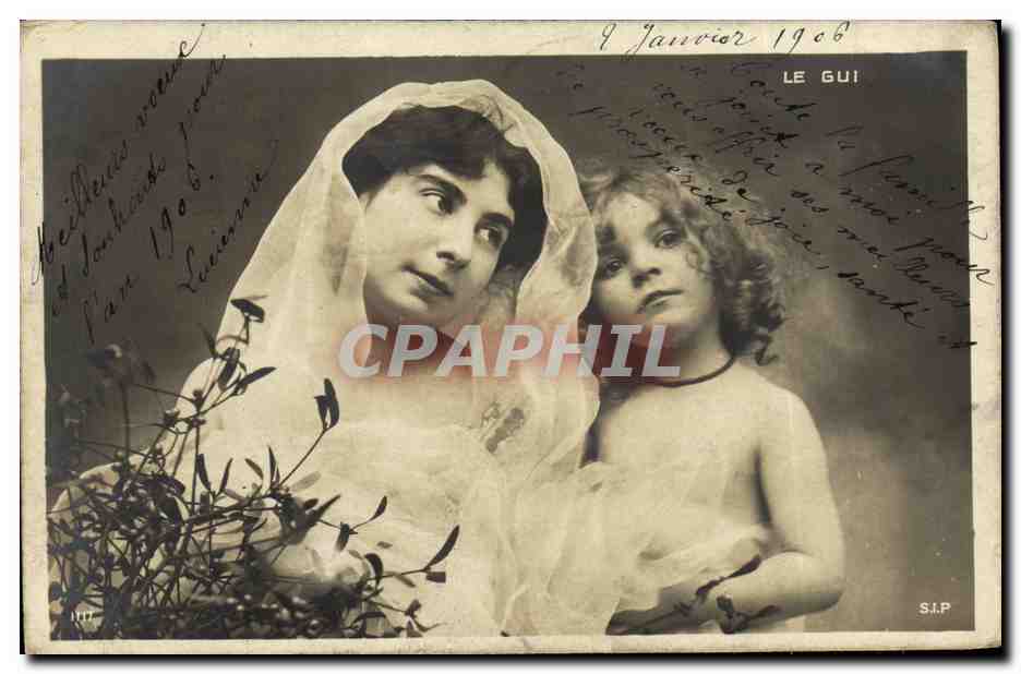 CPA Fantaisie Femme et Enfant Le gui