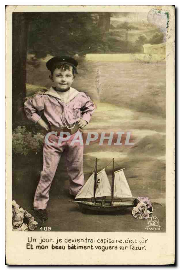 CPA Fantaisie Enfant Marin Bateau