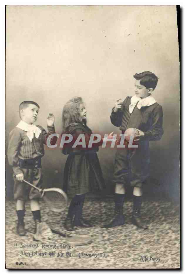 CPA Fantaisie Enfants Tennis Souvent femme varie Bien fol est qui s y fit Francois 1er 