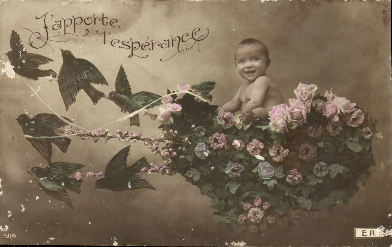 CPA Fantaisie Enfant Bebe oiseaux