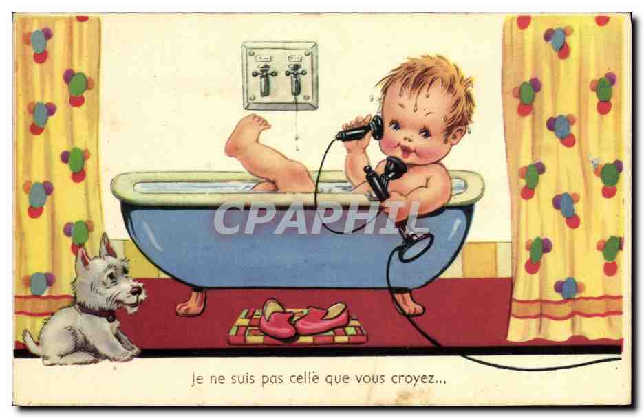 CPA Fantaisie Enfant Chien Telephone