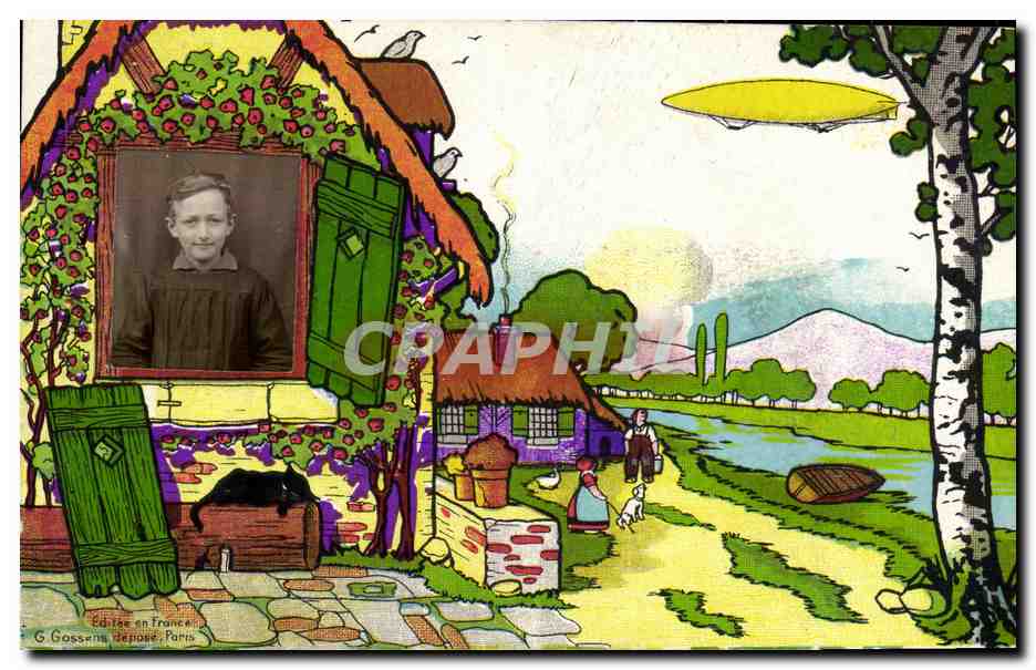 CPA Fantaisie Enfant ZEppelin Dirigeable 