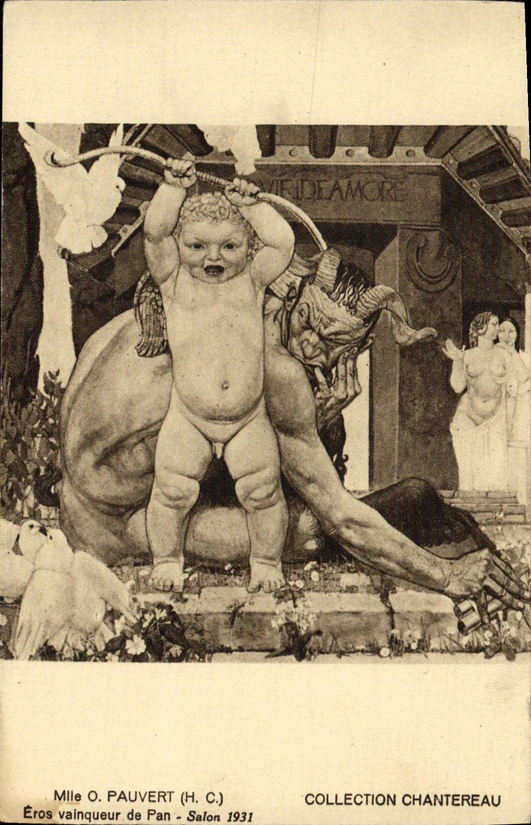 CPA Fantaisie Enfant Mlle Pauvert Collection Chantereau Eros vainqueur de Pan SAlon 1931