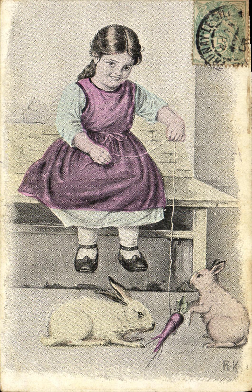 CPA Fantaisie Enfant Lapins lapin CArotte
