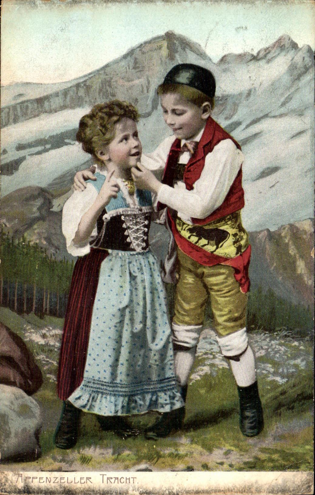 CPA Fantaisie Enfants Apfenzeller Tracht Folklore Suisse