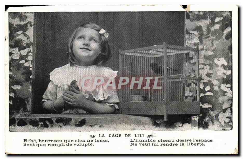 CPA Fantaisie Enfant Oiseau La cage de Lili