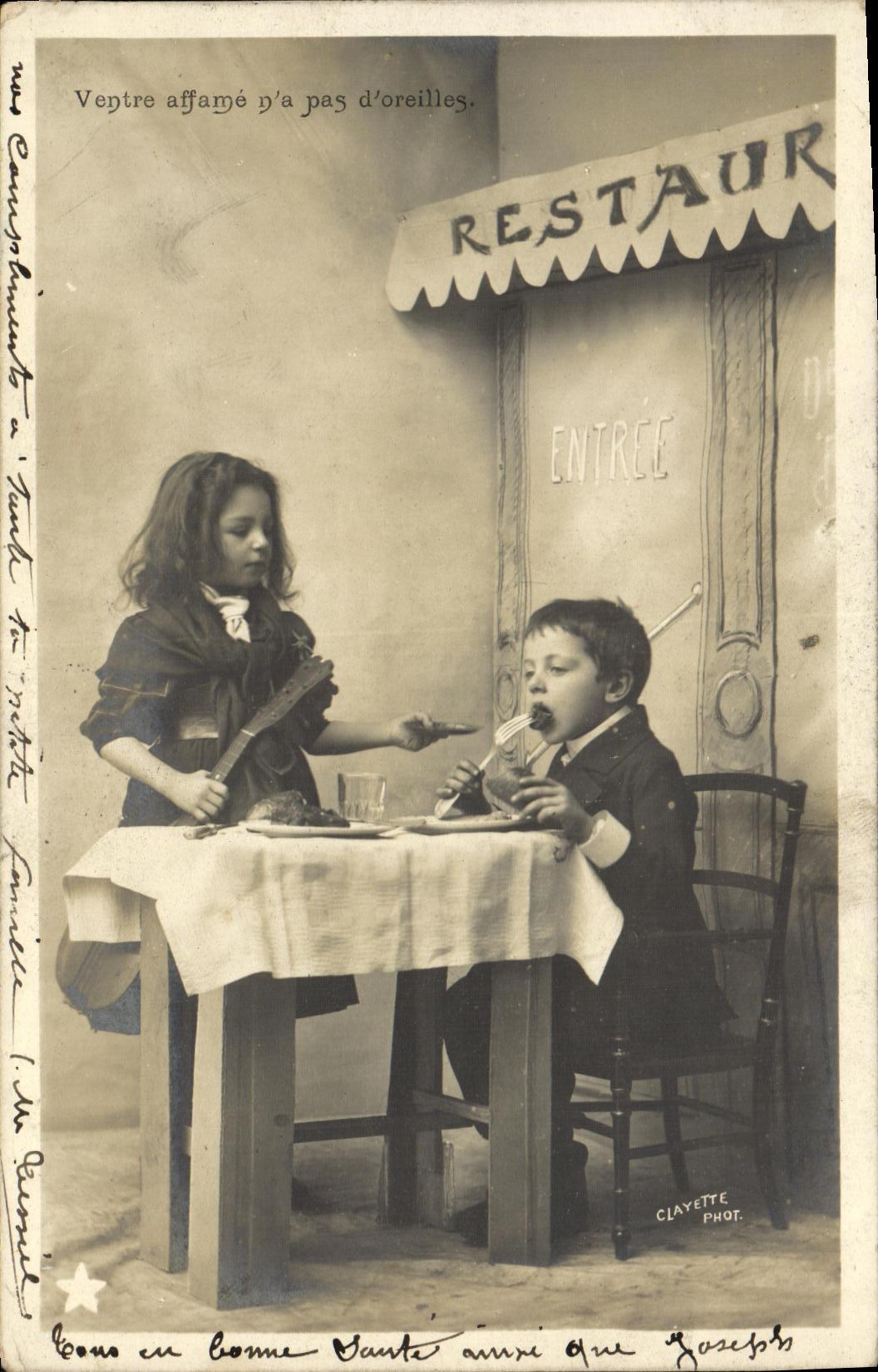 CPA Fantaisie Enfants VEntre affame n a pas d oreilles Restaurant 