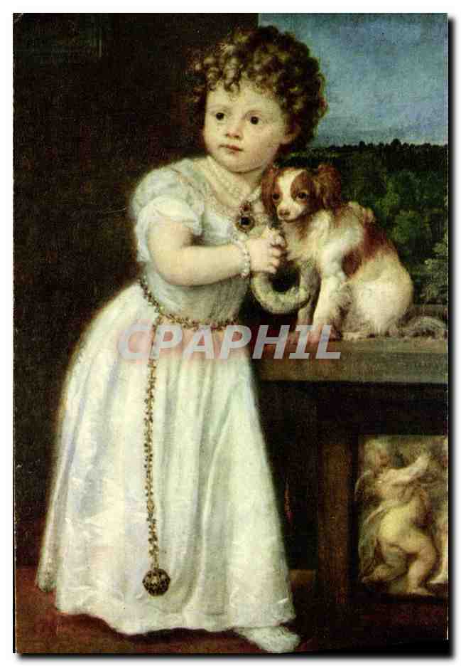 CPSM Fantaisie Enfant Le Titien Image de la fille de Roberto Strozzi Chien 