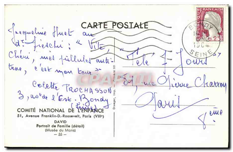 CPSM Fantaisie Enfant David Portrait de famille Musee du Mans  — Verso
