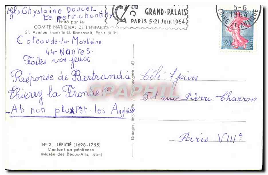 CPSM Fantaisie Enfant Lepicie L enfant en penitence Musee des Beaux Arts Lyon — Rückseite