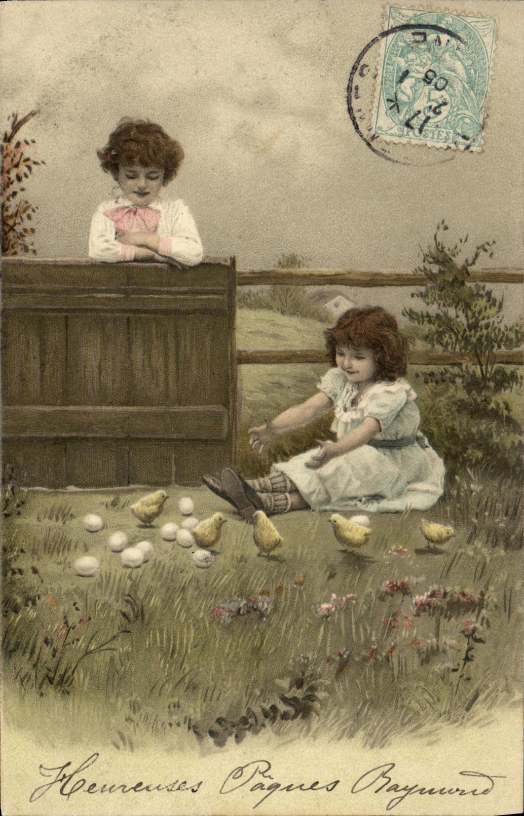 CPA Fantaisie Enfants Poussins Paques 