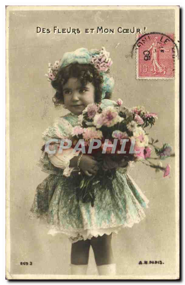CPA Fantaisie Enfant Des fleurs et mon coeur 