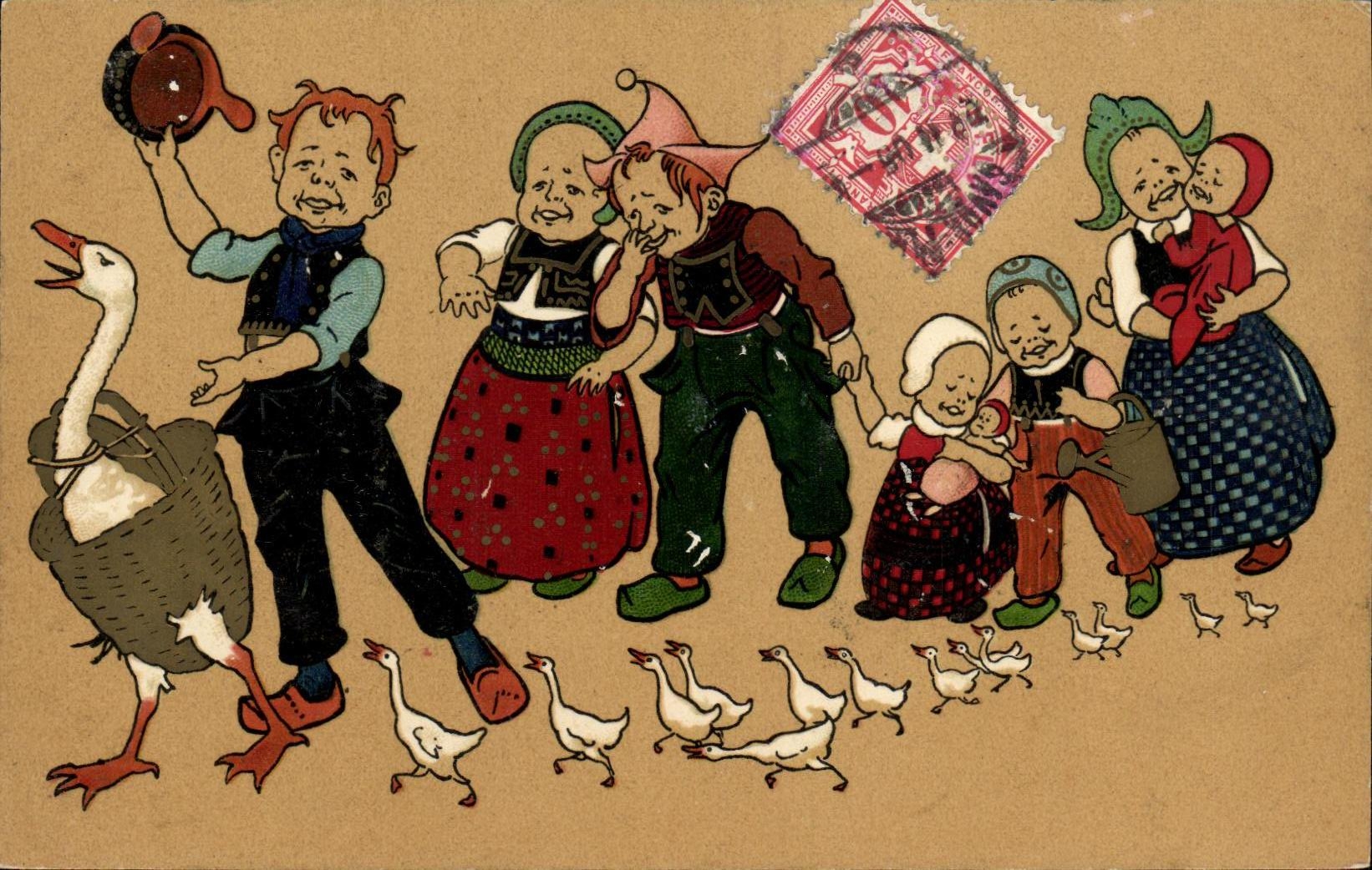 CPA Fantaisie Enfants Oies Folklore 