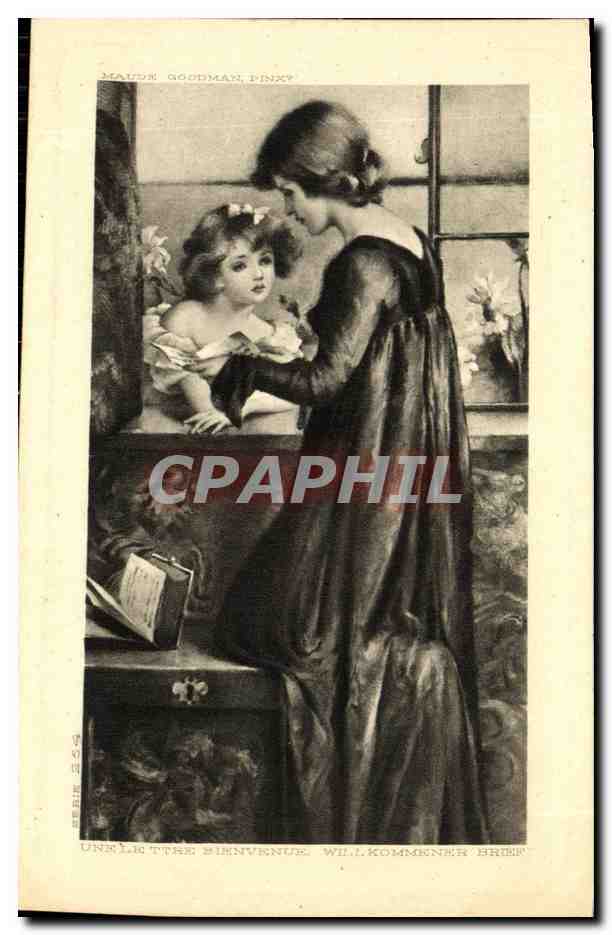 CPA Fantaisie Enfant Femme Une lettre de vienvenue 