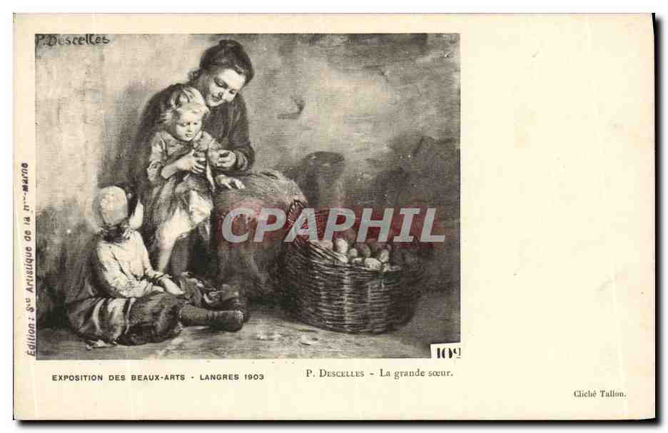 CPA Fantaisie Femme et Enfants Exposition des Beaux Arts Langres 1903 Descelles La grande soeur 