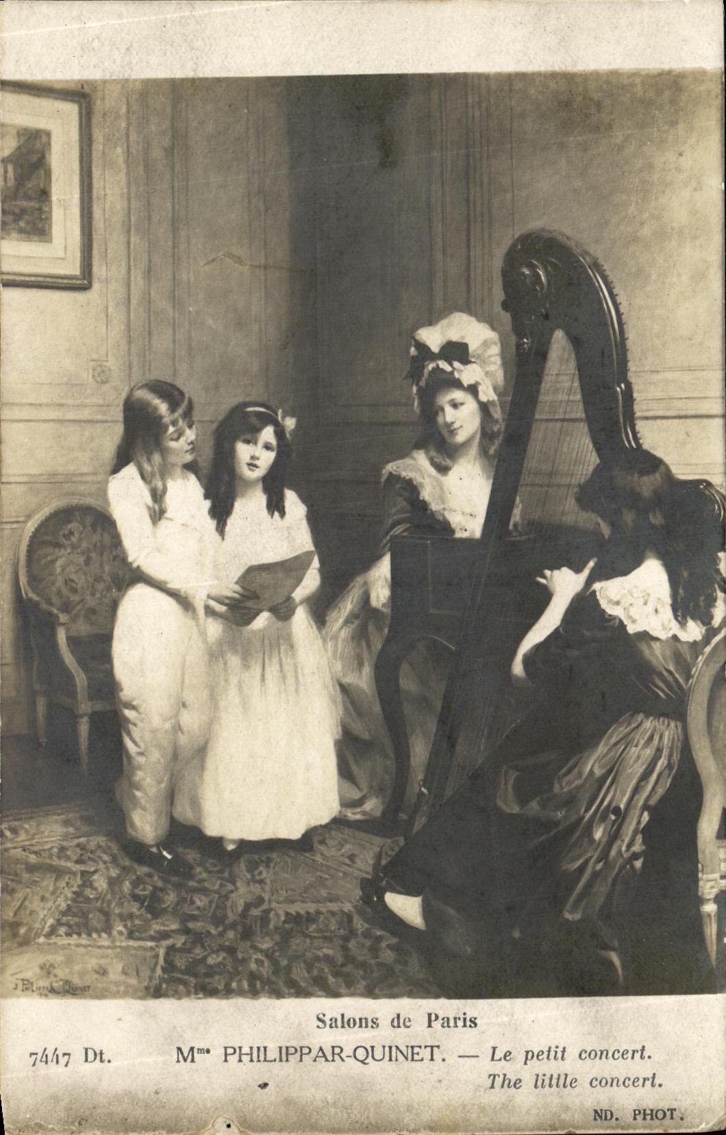 CPA Fantaisie Enfants Salons de Paris Mme Philippar Quinet Le petit concert Harpe 