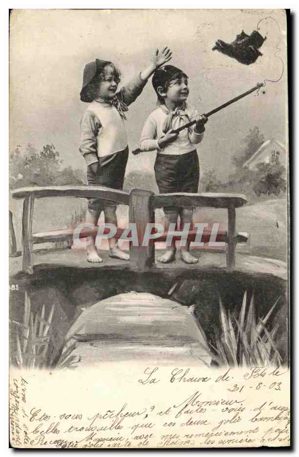 CPA Fantaisie Enfants Peche Chaussure 