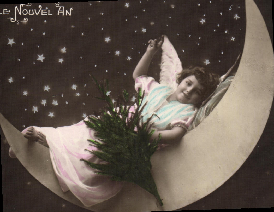 CPA Fantaisie Enfant Ange Lune 