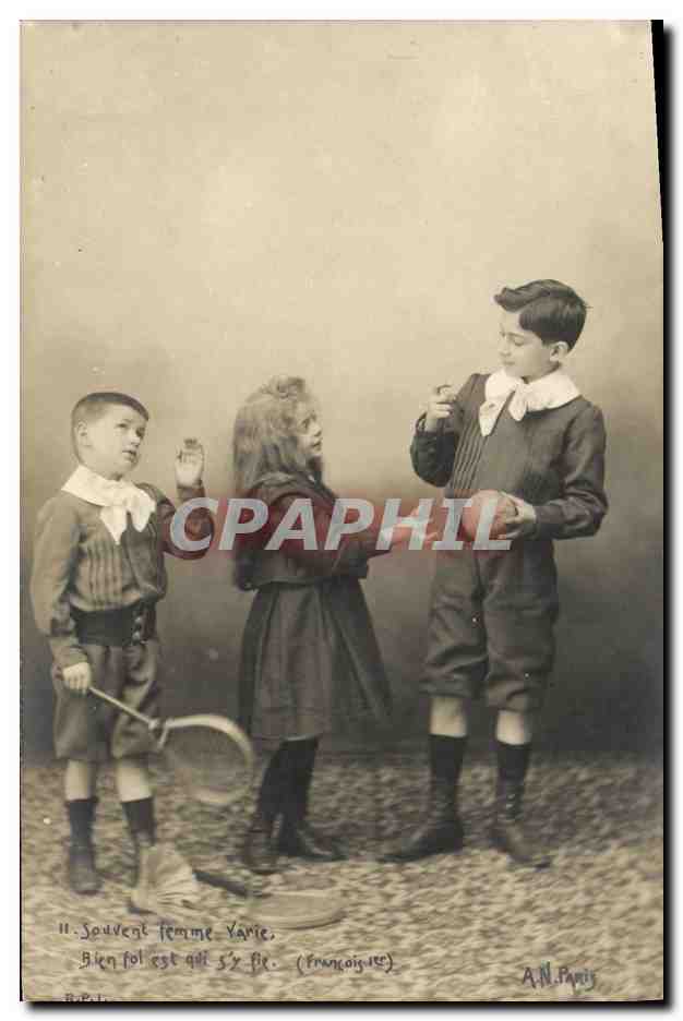 CPA Fantaisie Enfants Souvent Femme varie Bien fol qui s y fie Francois Ier Tennis 