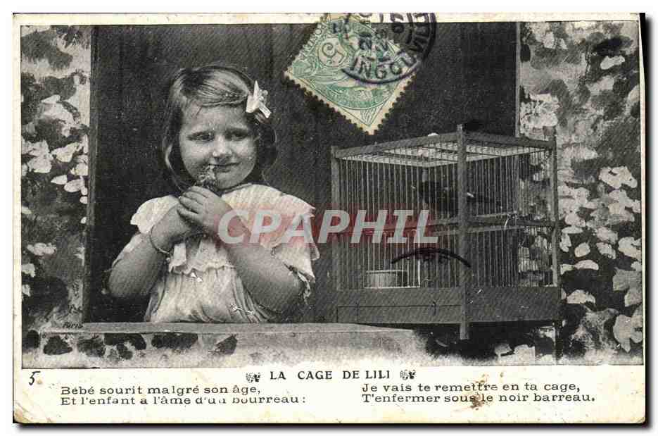 CPA Fantaisie Enfant La cage de Lili Oiseau