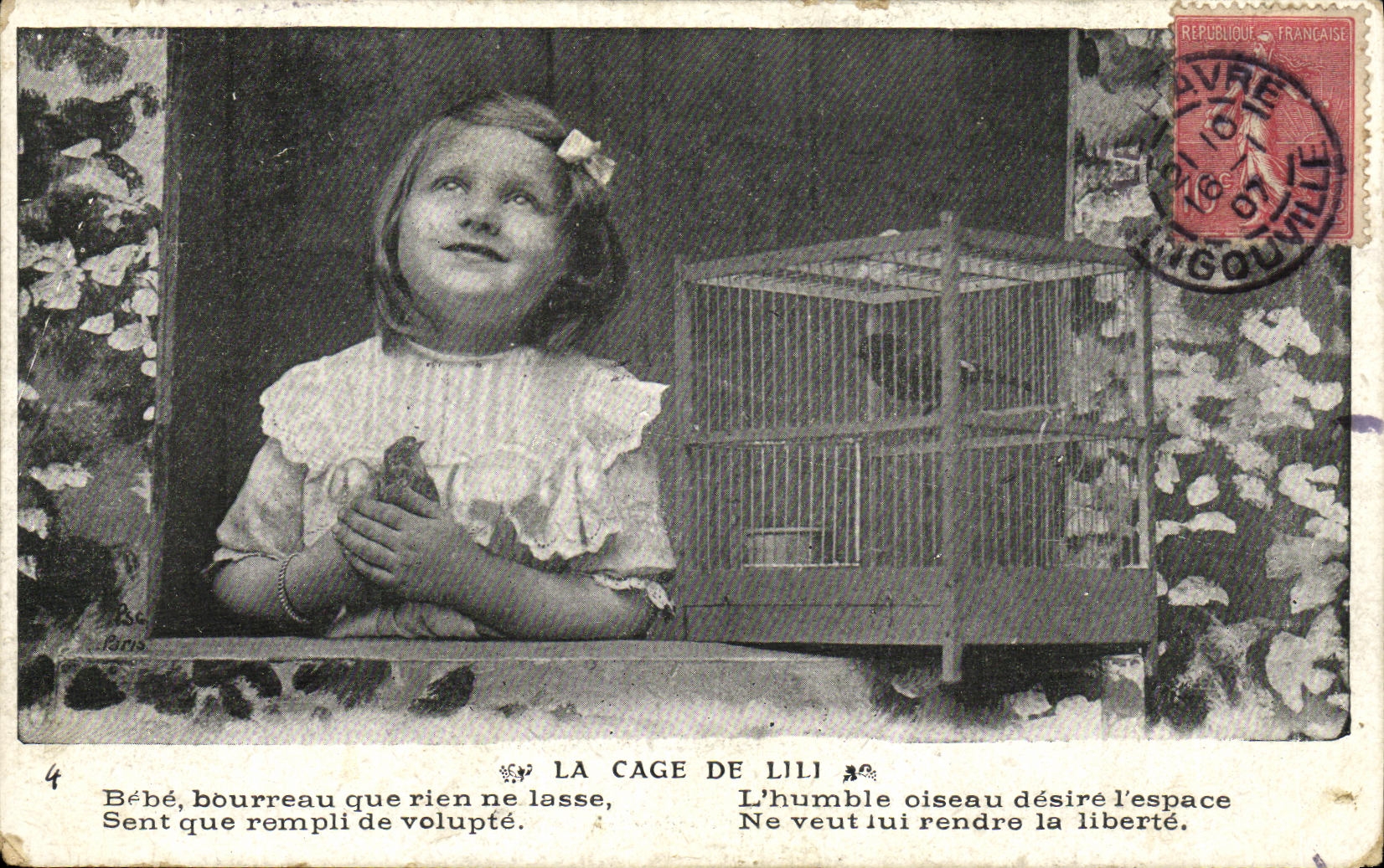 CPA Fantaisie Enfant La cage de Lili Oisea