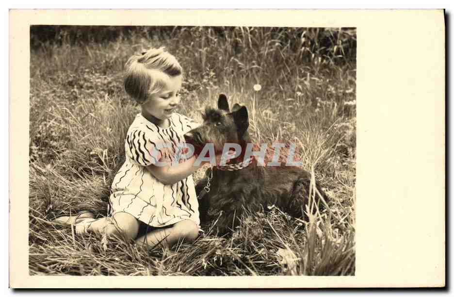 CPA Fantaisie Enfant Chien Scottish Terrier