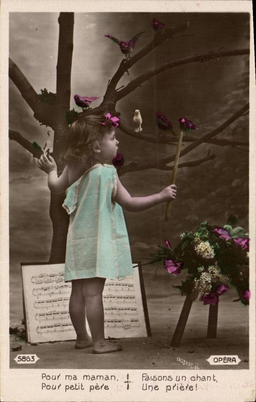 CPA Fantaisie Enfant Musique Oiseaux 