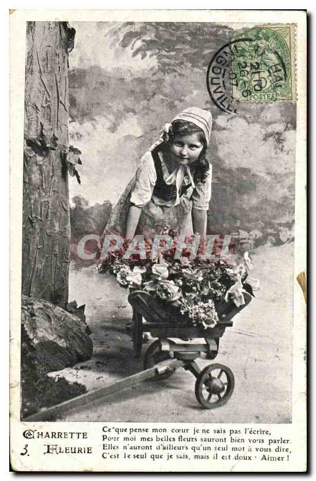 CPA Fantaisie Enfant Charrtte fleurie 