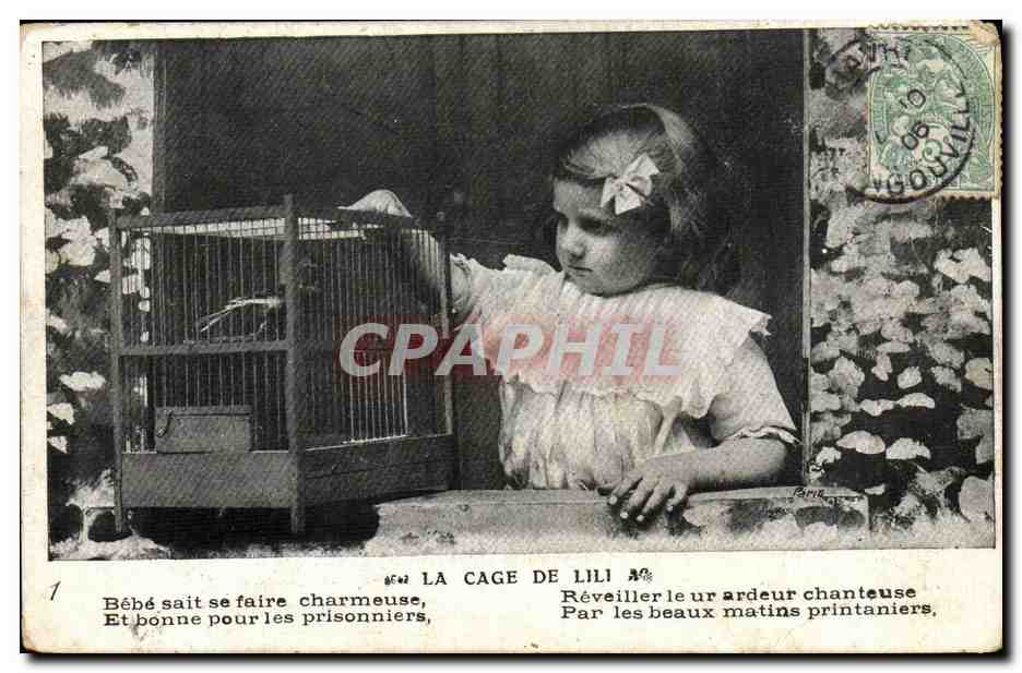 CPA Fantaisie Enfant La cage de Lili oiseau