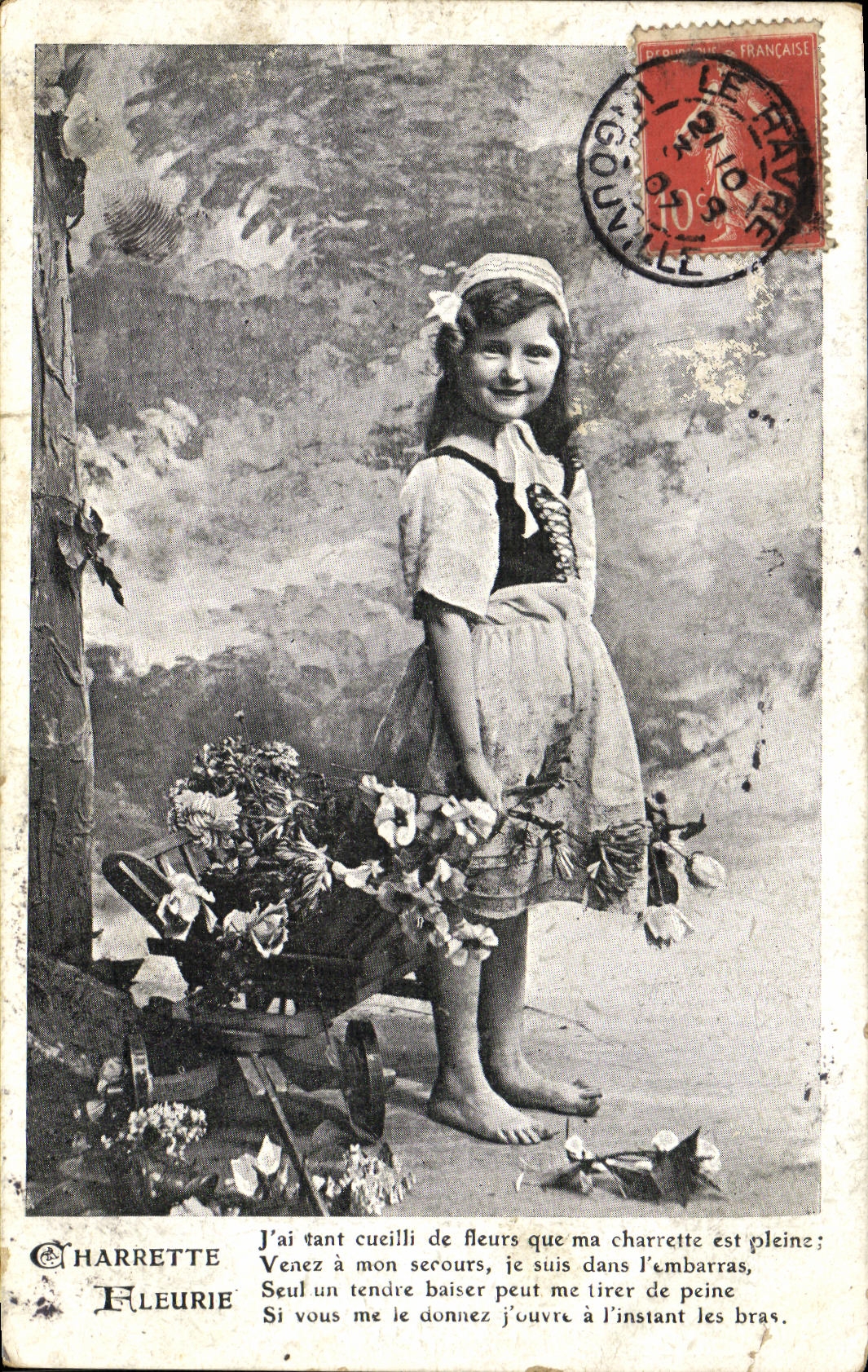 CPA Fantaisie Enfant Charrette fleurie 