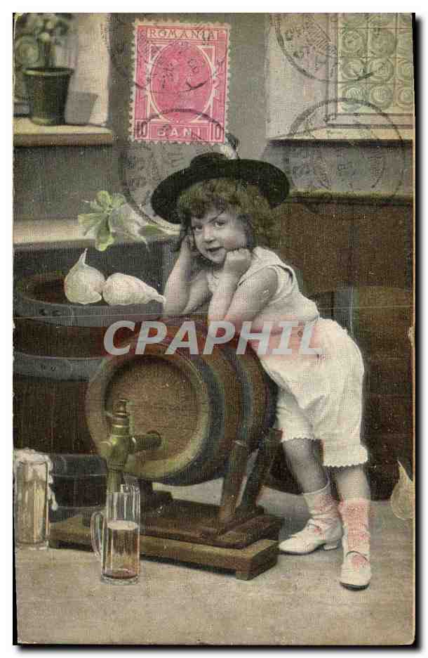 CPA Fantaisie Enfant Biere Tonneau Roumanie 