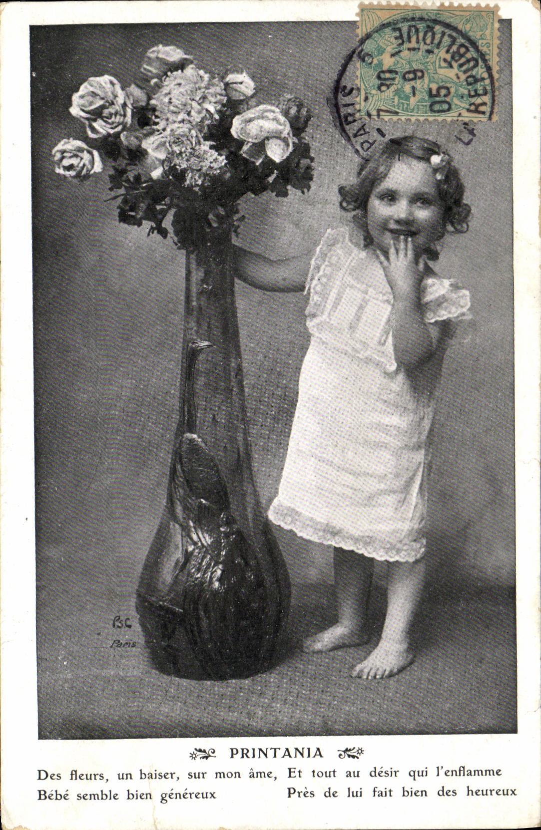 CPA Fantaisie Enfant Printania Fleurs
