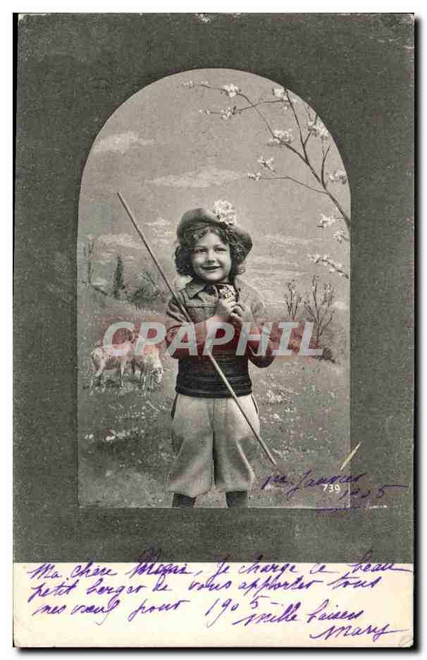 CPA Fantaisie Enfant Berger et moutons