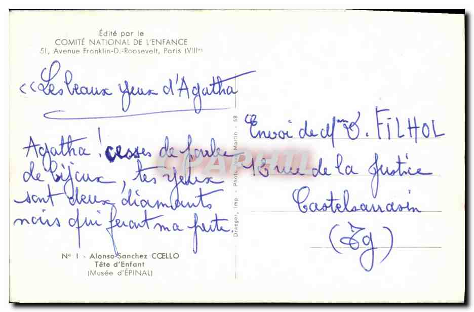 CPM Fantaisie Enfant Alonso Sanchez Coello Tete d enfant Musee d Epinal — Rückseite