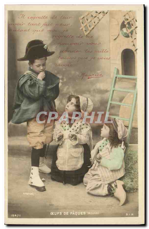 CPA Fantaisie Enfants Oeufs de Paques Moulin