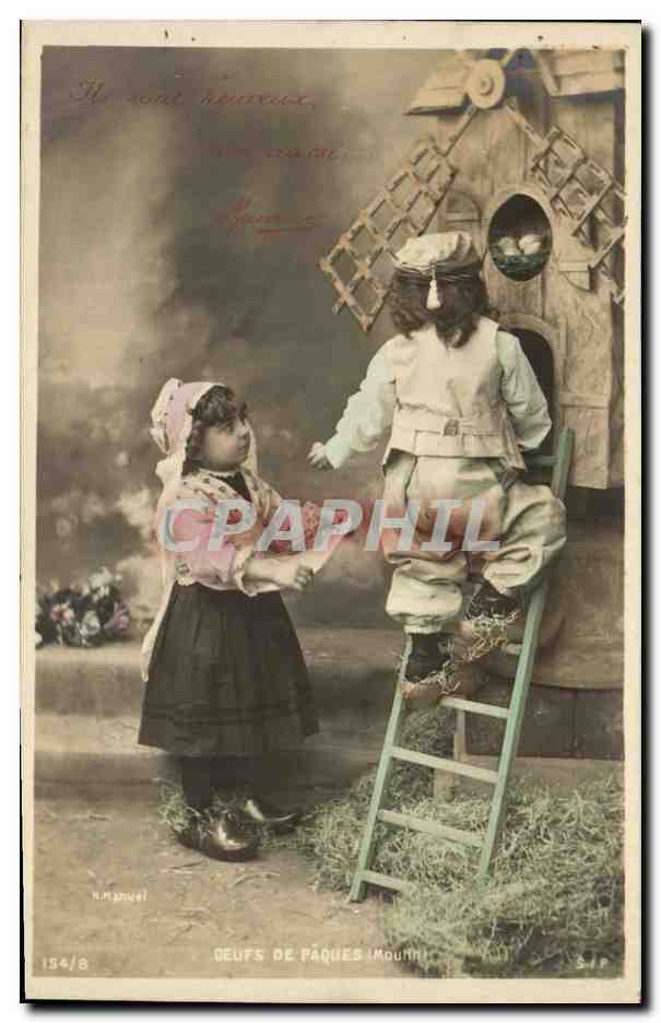 CPA Fantaisie Enfants Oeufs de Paques Moulin