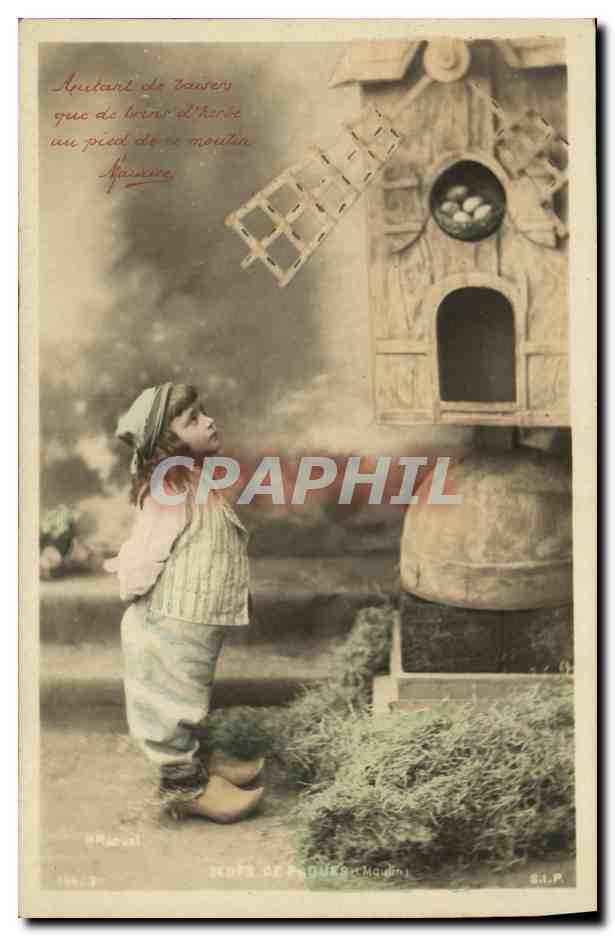 CPA Fantaisie Enfants Oeufs de Paques Moulin