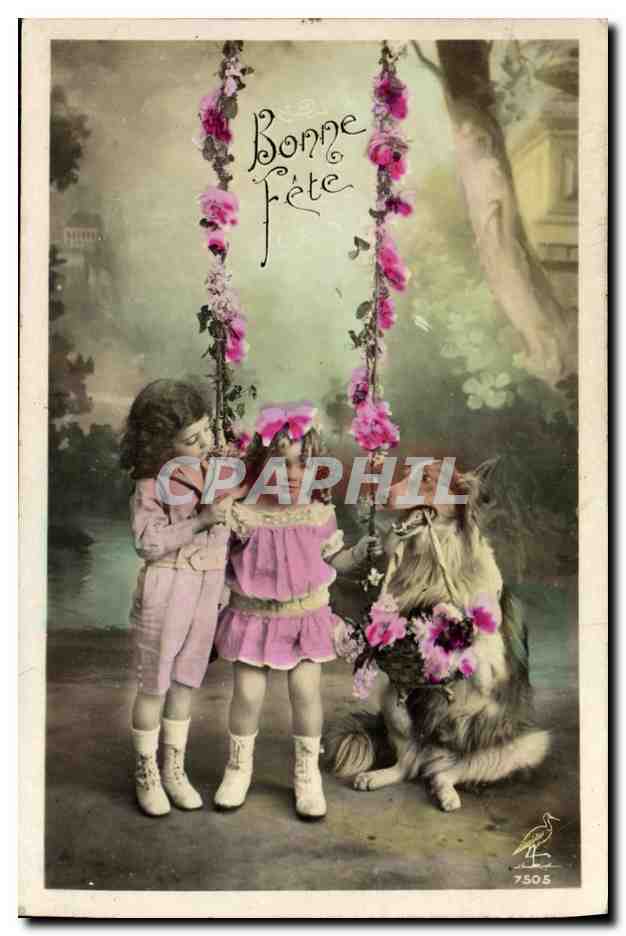 CPA Fantaisie Enfants et chien Colley
