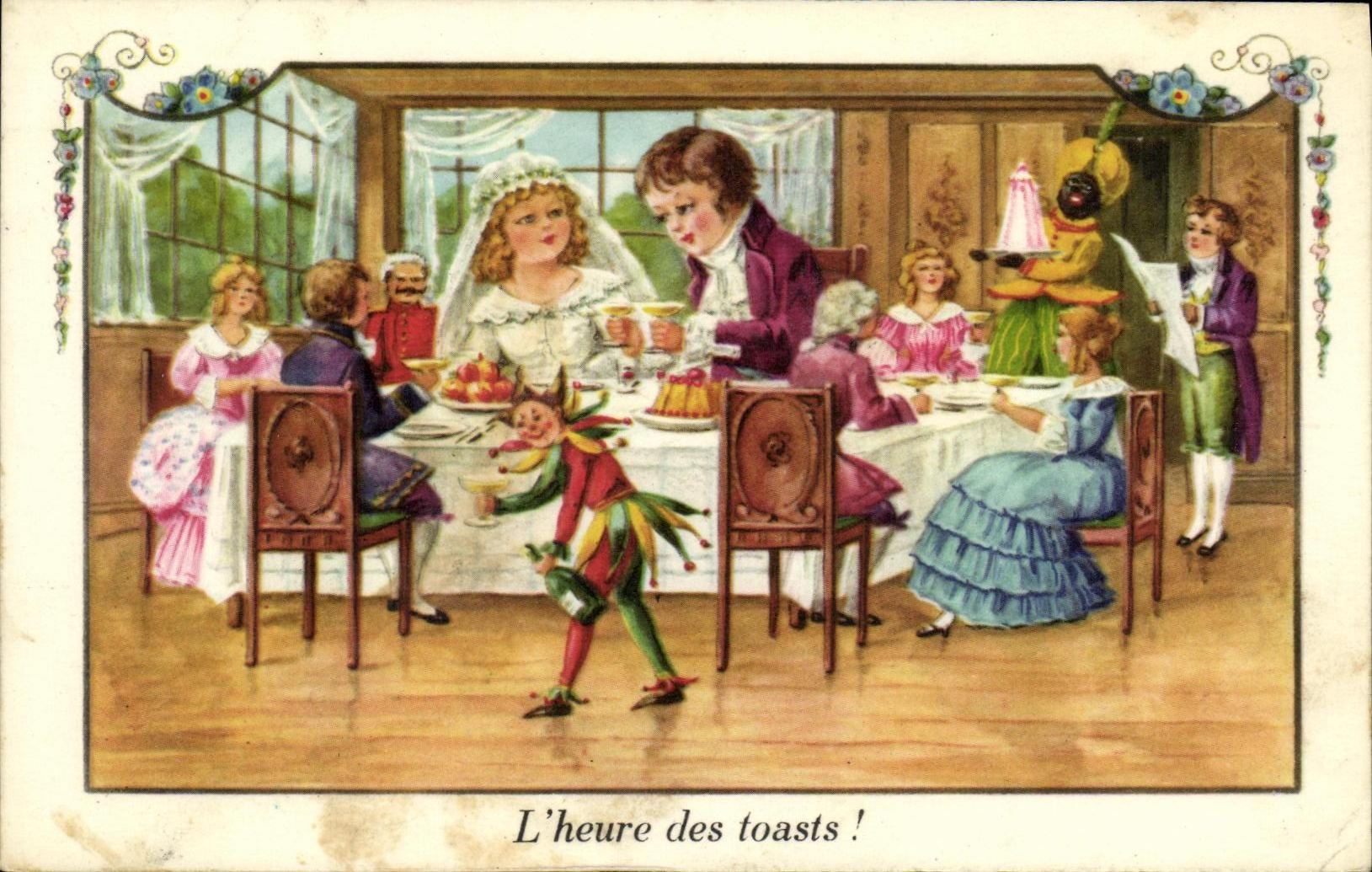 CPA Fantaisie Enfants l heure des toasts Bouffon Clown Mariage