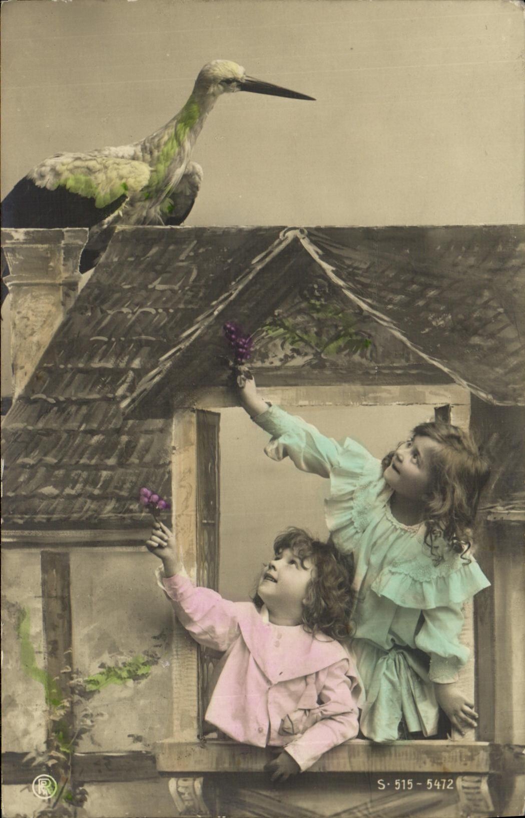 CPA Fantaisie Enfants et cigogne 