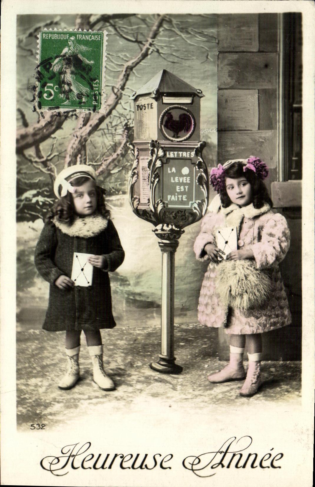 CPA Fantaisie Enfants Boite aux lettres Coq