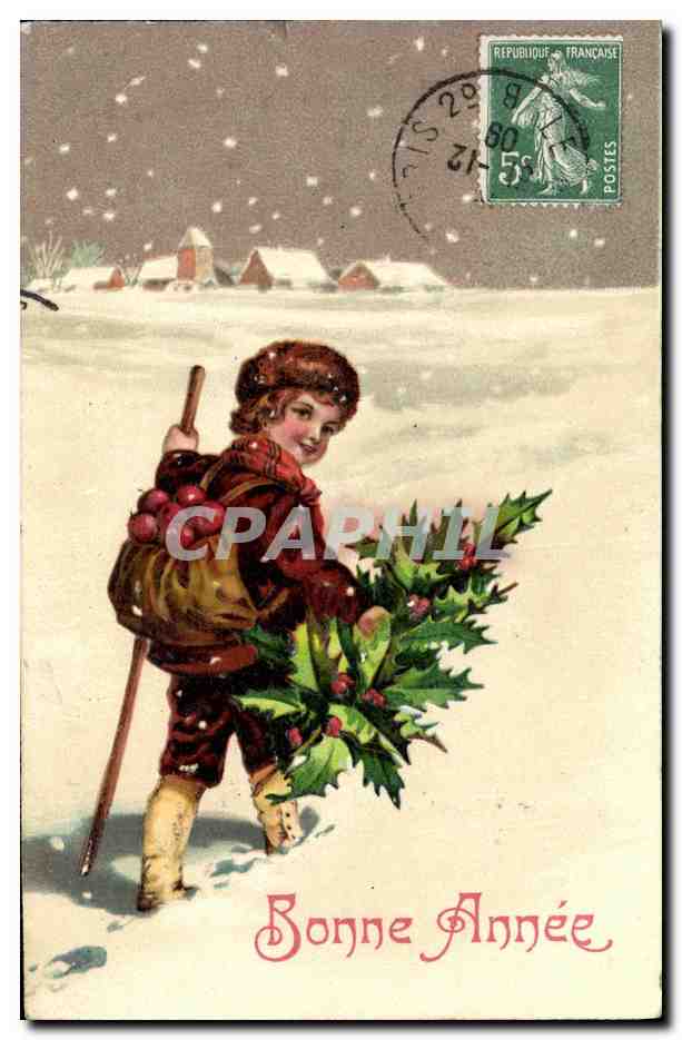 CPA Fantaisie Enfant Sapin Bonne annee